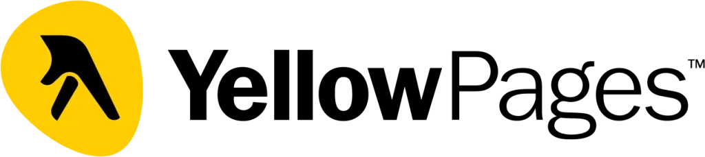 Yellow Pages logo with a yellow circle containing a black walking fingers icon, followed by the text "yellowpages" in black lowercase letters.